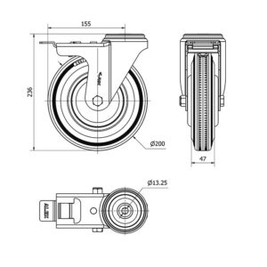 Rueda goma giratoria con freno Alex diametro 200 mm. 2-3561 - Imagen 2