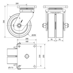 Rueda poliuretano giratoria Alex diametro 250 mm. modelo 2-3590 - Imagen 2