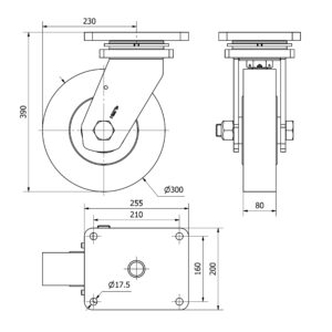 Rueda nylon giratoria  Alex diametro 300 mm. modelo 2-3597 - Imagen 2