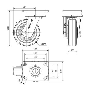 Rueda goma giratoria Alex diametro 150 mm. modelo 2-3641 - Imagen 2