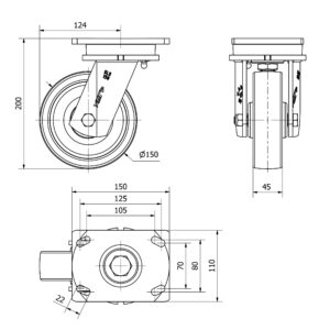 Rueda nylon-poliamida giratoria  Alex diametro 150 mm. modelo 2-3669 - Imagen 2