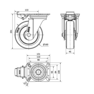 Rueda goma giratoria con bloqueo direccional Alex diametro 160 mm. modelo 2-3776 - Imagen 2