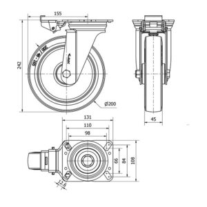 Rueda goma giratoria con bloqueo direccional Alex diametro 200 mm. 2-3782 - Imagen 2