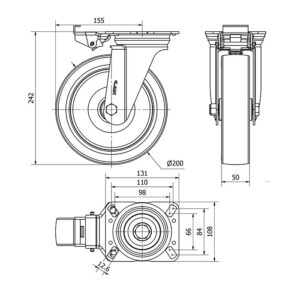 Rueda poliuretano giratoria con bloqueo direccional Alex diametro 200 mm. modelo 2-3785 - Imagen 2
