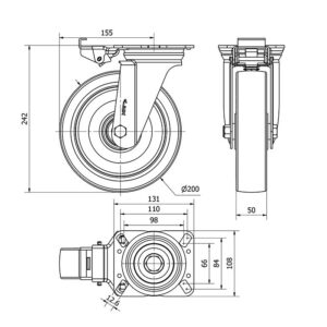 Rueda poliuretano giratoria con bloqueo direccional Alex diametro 200 mm. 2-3786 - Imagen 2