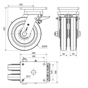 Rueda goma giratoria con freno Alex diametro 250 mm. modelo 2-3809 - Imagen 2