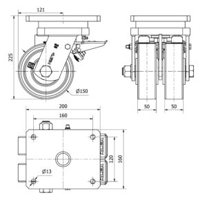 Rueda poliuretano giratoria con freno Alex diametro 150 mm. modelo 2-3810 - Imagen 2