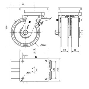 Rueda poliuretano giratoria con freno Alex diametro 200 mm. 2-3811 - Imagen 2