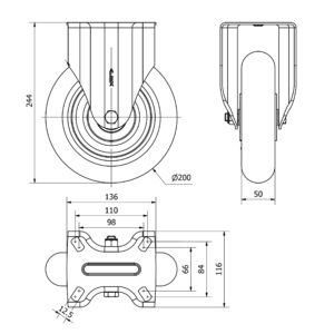 Rueda poliuretano fija  Alex diametro 200 mm. modelo 2-3862 - Imagen 2