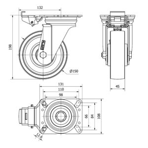 Rueda acero giratoria con bloqueo direccional Alex diametro 150 mm. modelo 2-3900 - Imagen 3