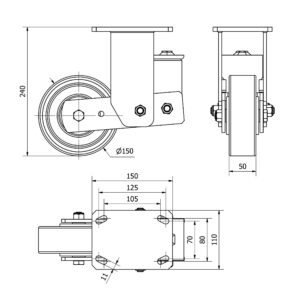 Rueda poliuretano fija  Alex diametro 150 mm. modelo 2-3941 - Imagen 2
