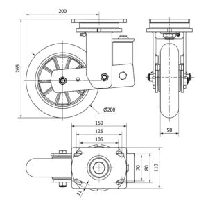 Rueda poliuretano giratoria  Alex diametro 200 mm. 2-4056 - Imagen 2