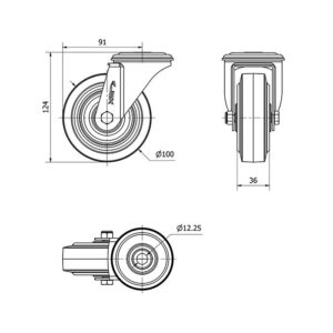 Rueda goma giratoria Alex diametro 100 mm. modelo 2-4101 - Imagen 2