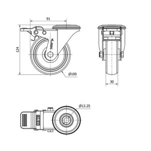 Rueda goma giratoria con freno Alex diametro 100 mm. modelo 2-4106 - Imagen 2