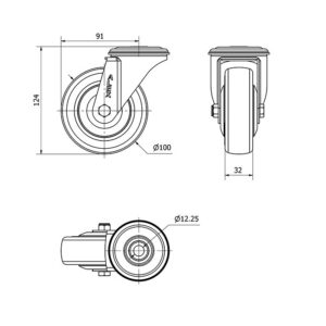 Rueda poliuretano giratoria Alex diametro 100 mm. modelo 2-4107 - Imagen 2
