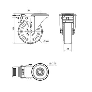 Rueda poliuretano giratoria con freno Alex diametro 100 mm. modelo 2-4123 - Imagen 2