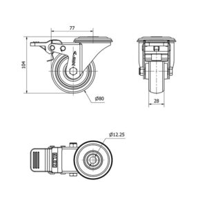 Rueda goma giratoria con freno Alex diametro 80 mm. modelo 2-4144 - Imagen 2