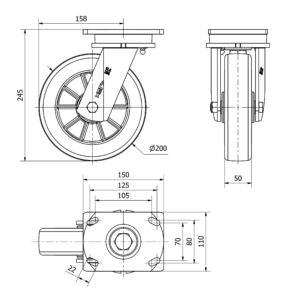 Rueda poliuretano giratoria  Alex diametro 200 mm. 2-4191 - Imagen 2