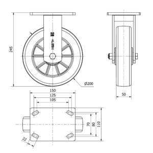 Rueda poliuretano fija  Alex diametro 200 mm. 2-4192 - Imagen 2
