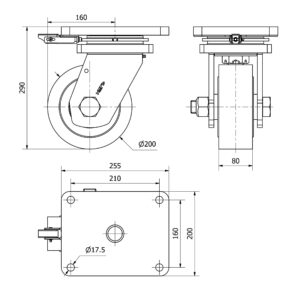 Rueda nylon giratoria con bloqueo direccional Alex diametro 200 mm. modelo 2-4249 - Imagen 2