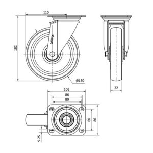 Rueda poliuretano giratoria  Alex diametro 150 mm. modelo 2-4270 - Imagen 2