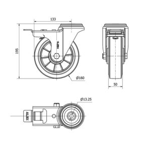 Rueda goma giratoria con freno Alex diametro 160 mm. modelo 2-4364 - Imagen 2