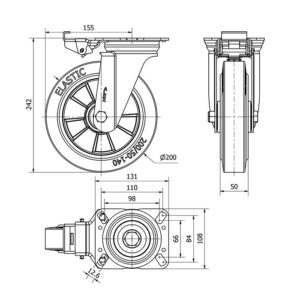 Rueda goma giratoria con bloqueo direccional Alex diametro 200 mm. 2-4371 - Imagen 2