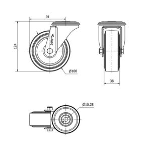 Rueda goma giratoria Alex diametro 100 mm. modelo 2-4433 - Imagen 2
