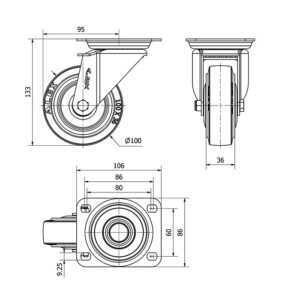Rueda goma giratoria Alex diametro 100 mm. modelo 2-4452 - Imagen 2