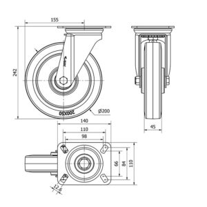 Rueda goma giratoria  Alex diametro 200 mm. modelo 2-4468 - Imagen 2