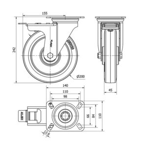 Rueda goma giratoria con freno Alex diametro 200 mm. 2-4470 - Imagen 2