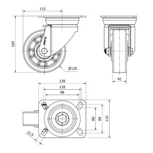 Rueda poliuretano giratoria Alex diametro 125 mm. modelo 2-4517 - Imagen 2