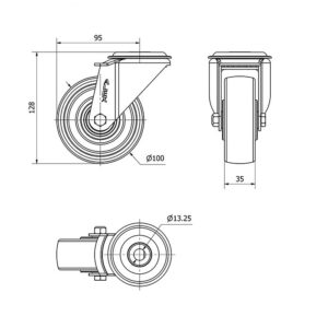 Rueda resina fenolica giratoria  Alex diametro 100 mm. modelo 2-4528 - Imagen 2