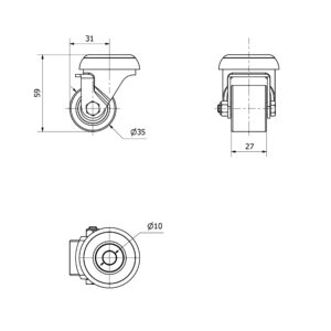 Rueda poliuretano giratoria Alex diametro 35 mm. modelo 2-4540 - Imagen 2
