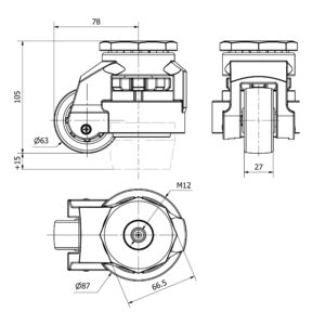 Rueda poliamida giratoria Alex diametro 63 mm. modelo 2-4557 - Imagen 2