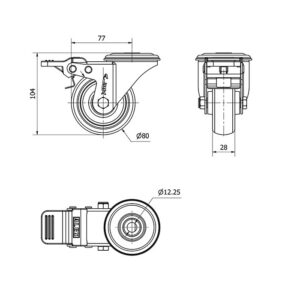 Rueda goma giratoria con freno Alex diametro 80 mm. modelo 2-4572 - Imagen 2