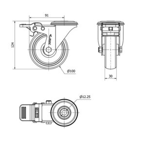 Rueda goma giratoria con freno Alex diametro 100 mm. modelo 2-4574 - Imagen 2