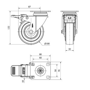 Rueda goma giratoria con freno Alex diametro 100 mm. 2-4586 - Imagen 2