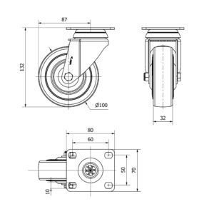 Rueda goma giratoria  Alex diametro 100 mm. modelo 2-4593 - Imagen 2