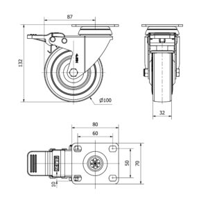 Rueda goma giratoria con freno Alex diametro 100 mm. 2-4594 - Imagen 2
