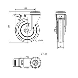 Rueda goma giratoria con freno Alex diametro 125 mm. modelo 2-4600 - Imagen 2