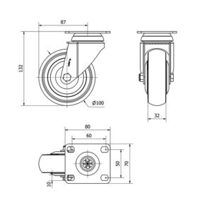 Rueda goma giratoria  Alex diametro 100 mm. modelo 2-4601 - Imagen 2