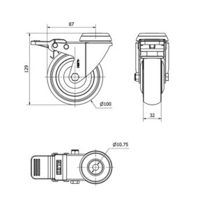 Rueda goma giratoria con freno Alex diametro 100 mm. 2-4604 - Imagen 2
