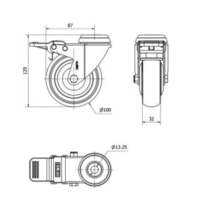 Rueda goma giratoria con freno Alex diametro 100 mm. 2-4606 - Imagen 2