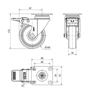 Rueda goma giratoria con freno Alex diametro 100 mm. modelo 2-4618 - Imagen 2