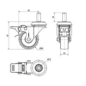 Rueda polipropileno-plastico giratoria con freno Alex diametro 60 mm. modelo 2-4634 - Imagen 2