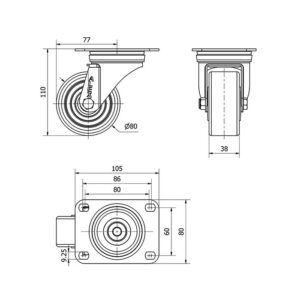 Rueda poliuretano giratoria  Alex diametro 80 mm. modelo 2-4652 - Imagen 2