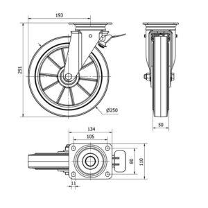 Rueda goma giratoria con freno Alex diametro 250 mm. modelo 2-4684 - Imagen 2