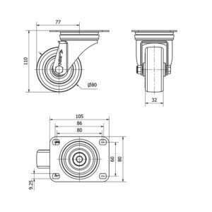 Rueda poliuretano giratoria  Alex diametro 80 mm. modelo 2-4691 - Imagen 2