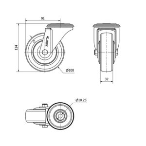 Rueda poliuretano giratoria Alex diametro 100 mm. modelo 2-4708 - Imagen 2